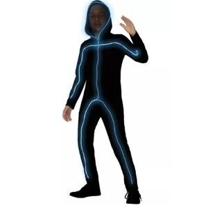Spirit Light-Up EL Wire Stick Figure Costume Bodysuit Kids Medium Black blue